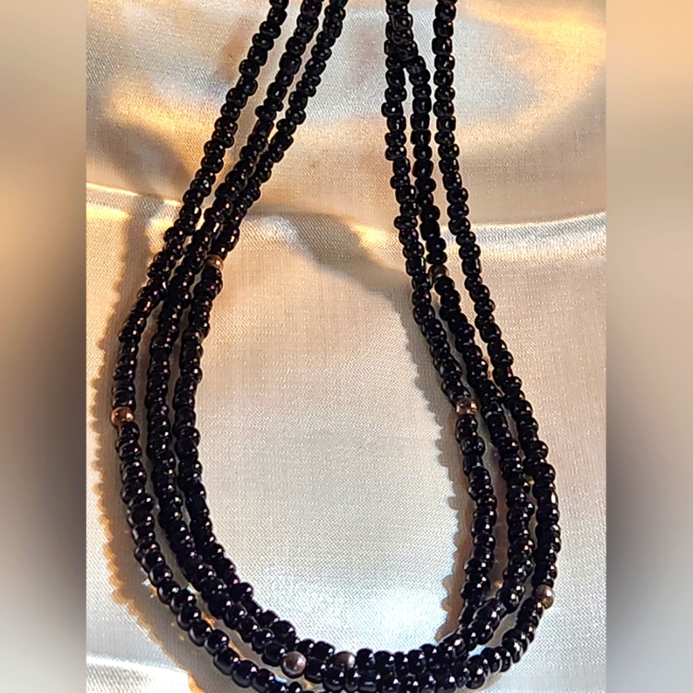Silpada Sterling Silver Multistrand Black Glass Bead Necklace 16-18"